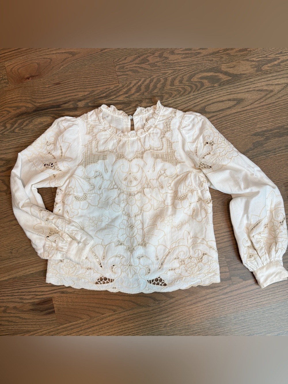 Anthropologie Linen Cotton Top Women XS Embroidered Eyelet Cutout Sézane Style